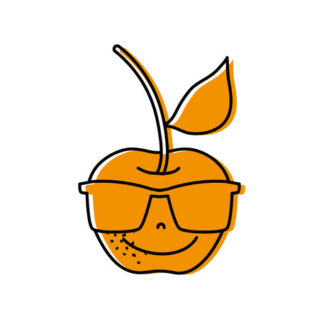 color happy apple fruit with sunglasses  vector illustrationのイラスト素材