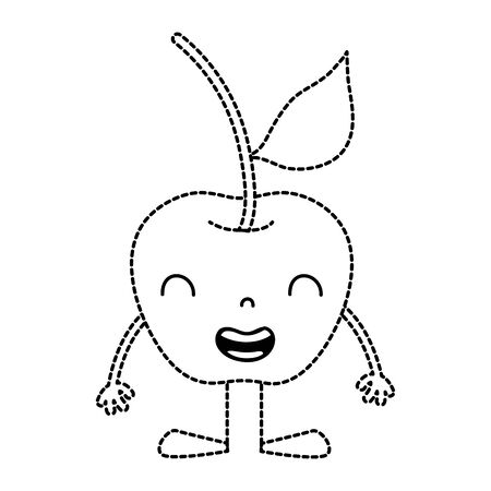 Dotted shape kawaii apple smile fruit with arms and legs, vector illustrationのイラスト素材