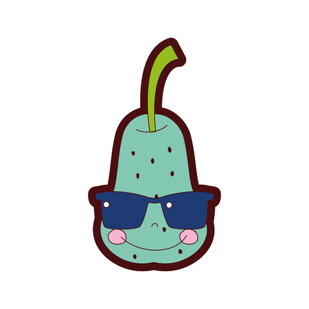 line color happy pear fruit with sunglasses vector illustrationのイラスト素材