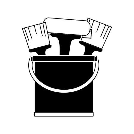 Contour paint can with painter tools inside vector illustrationのイラスト素材