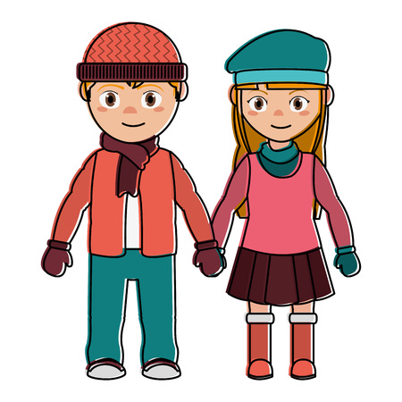 Couple of winter cloth fashion and and season theme Isolated design Vector illustrationのイラスト素材