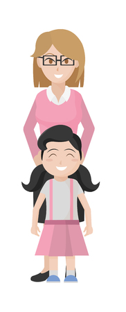 Girl and mother cartoon of kid childhood and little people theme Isolated design Vector illustrationのイラスト素材
