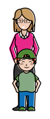 Boy and mother cartoon of kid childhood and little people theme Isolated design Vector illustrationのイラスト素材
