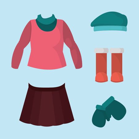 Girls winter clothes icon.