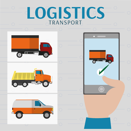 Logistics and transportation design with delivery truck and smartphone illustration.のイラスト素材