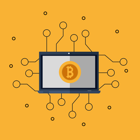 Laptop and bitcoin of blockchain digital business and banking  theme Vector illustrationのイラスト素材
