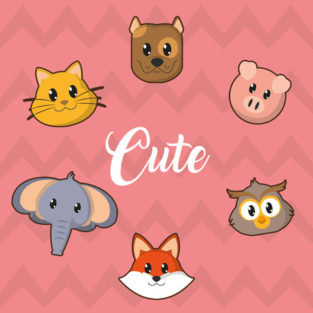 Icon set cartoons of animal cute and adorable creature theme Vector illustration.のイラスト素材