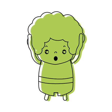 color boy with curly hair and scared faceのイラスト素材
