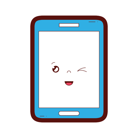 line color kawaii smartphone cute funny face vector illustrationのイラスト素材