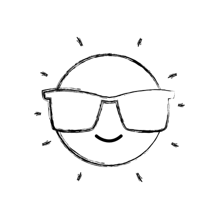 Happy and cute sun kawaii with sunglasses.のイラスト素材