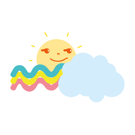 Colorful rogue sun with cloud and rainbow weather vector illustrationのイラスト素材