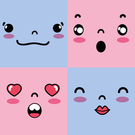set emotion emoji character faces message vector illustrationのイラスト素材