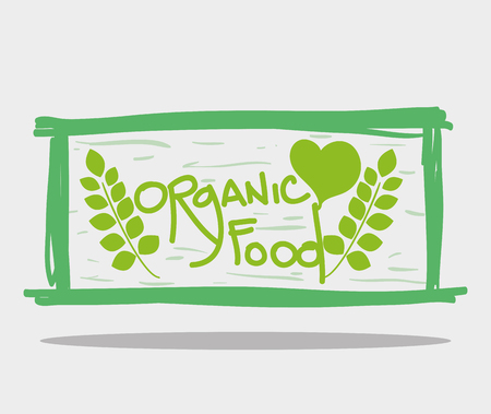Organic food message with natural leaves calligraphy illustration.のイラスト素材