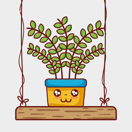 A natural plant house in wooden swing vector illustrationのイラスト素材