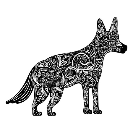 contour dog animal to chinese zodiac and ornamental decoration vector illustrationのイラスト素材