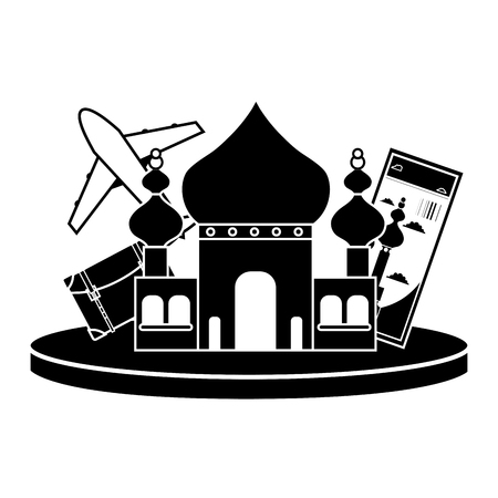 Contour taj mahal of india and travel ticket vector illustrationのイラスト素材