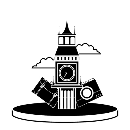 A contour big ben of london with backpack and camera journey vector illustrationのイラスト素材
