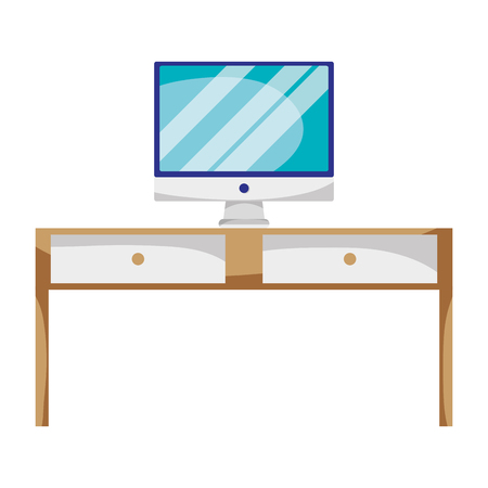 wood desk with drawers and computer screen vector illustrationのイラスト素材