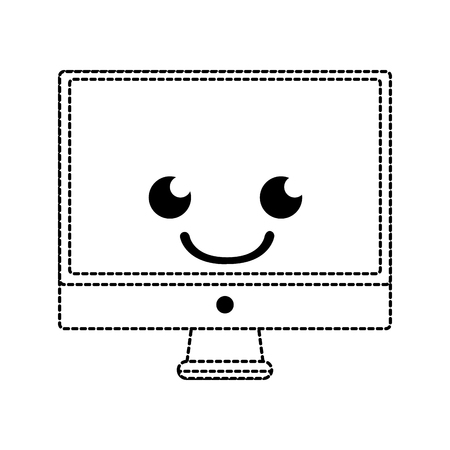 Dotted shape smile computer screen cartoon vector illustration.のイラスト素材