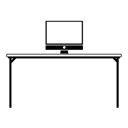 contour wood desk object with computer technolgy vector illustrationのイラスト素材
