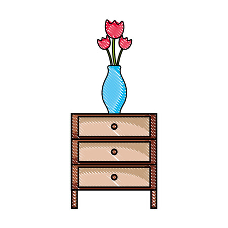 grated cabinet file archve with flowers inside jar vector illustrationのイラスト素材