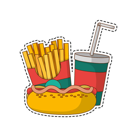 Fries hot dog and soda of fast food urban and tasty menu theme Isolated design Vector illustrationのイラスト素材