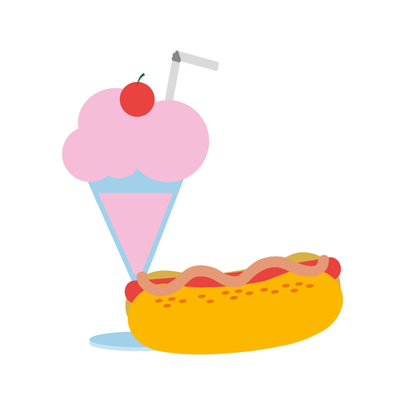 Hot dog and milkshake of fast food urban and tasty menu theme Isolated design Vector illustrationのイラスト素材