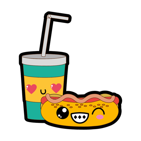 Drink and hot dog of fast food urban and tasty menu theme Isolated design Vector illustrationのイラスト素材