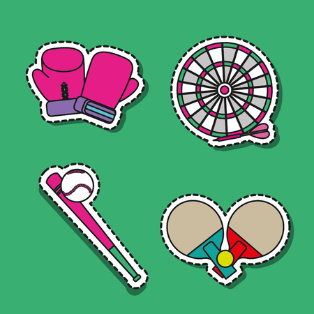 Set of sport element patches decoration in blue background. vector illustrationのイラスト素材