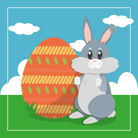 Rabbit cartoon and egg of spring decoration and holiday theme Vector illustrationのイラスト素材