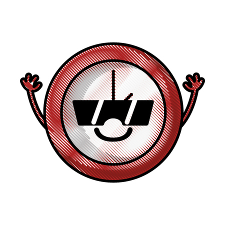 grated happy circle clock kawaii with armsのイラスト素材