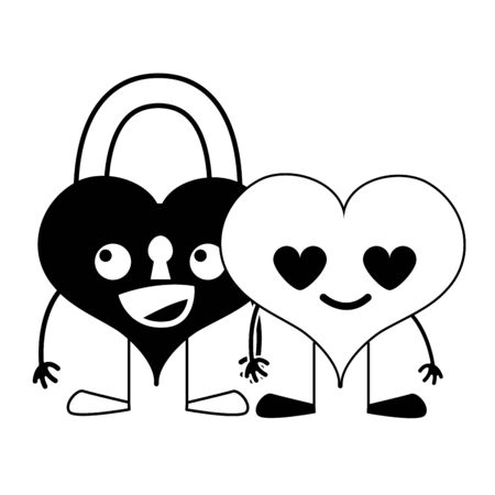 Contour happy couple hearts cartoons vector illustration.のイラスト素材