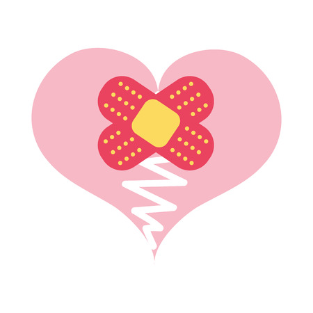 colorful heart love broken with aid band vector illustrationのイラスト素材