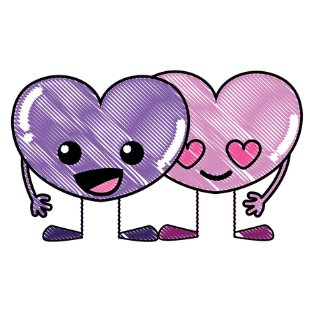 A grated tender hearts couple kawaii cartoons vector illustrationのイラスト素材