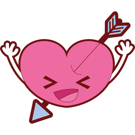 line color happy heart with arrow kawaii and arms vector illustrationのイラスト素材
