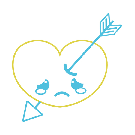 color line crying heart with arrow kawaii character vector illustrationのイラスト素材