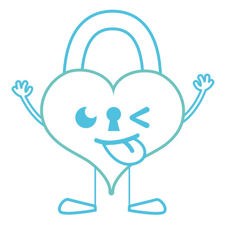 Color line funny heart padlock with arms and legs vector illustrationのイラスト素材