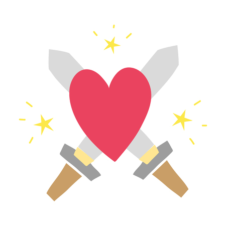 A colorful sworDs medieval weapons with heart and  stars vector illustrationのイラスト素材