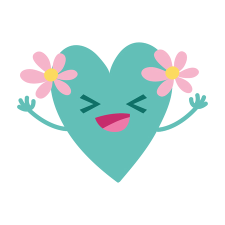 A colorful happy heart with flowers kawaii cartoon vector illustrationのイラスト素材