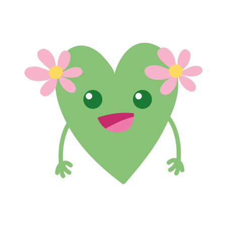 A colorful happy heart with flowers kawaii with arms vector illustrationのイラスト素材