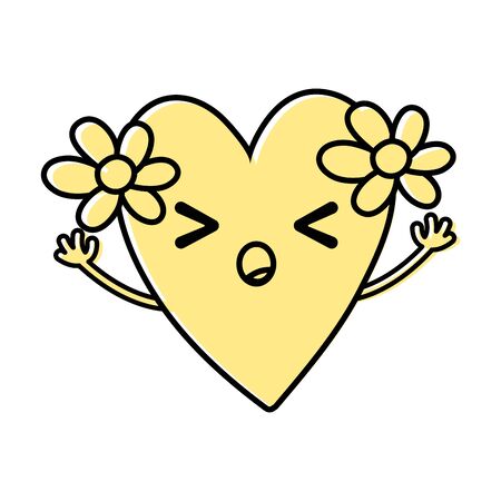 color sleeping heart with flowers kawaii with arms vector illustrationのイラスト素材