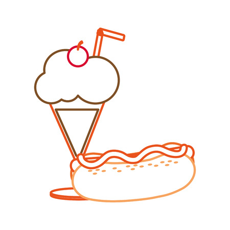 Hot dog and drink of fast food urban and tasty menu theme. Isolated design. Vector illustrationのイラスト素材