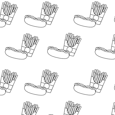 Hot dog and fries background of fast food urban and tasty menu theme Isolated design Vector illustrationのイラスト素材
