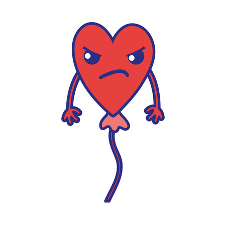full color angry heart balloon kawaii with armsのイラスト素材