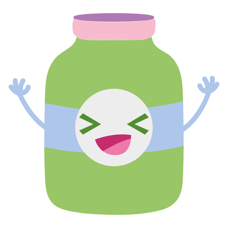 colorful happy mason glass kawaii with sticker and arms vector illustrationのイラスト素材