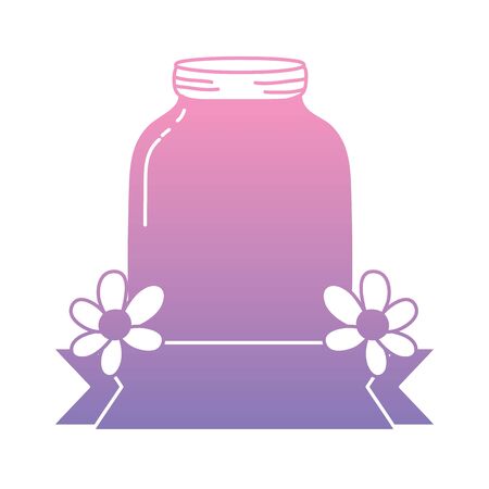 Color silhouette long mason glass with flowers and ribbon vector illustration.のイラスト素材