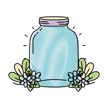 grated middle mason glass with flowers and leaves vector illustrationのイラスト素材