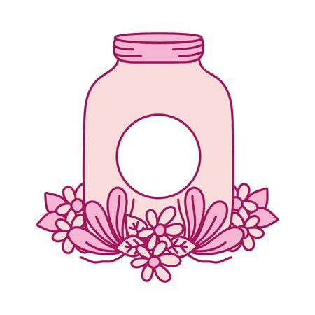 mason glass with sticker and flowers style vector illustrationのイラスト素材