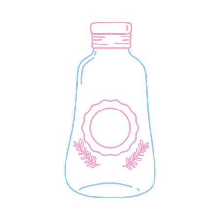 color line long mason jar with sticker and braches style vector illustrationのイラスト素材