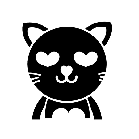 Silhouette enamored cat adorable feline animalのイラスト素材
